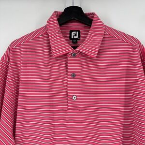 FootJoy FJ Mens XL Pink White Stripe Golf Polo Shirt Short Sleeve Performance